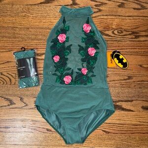 BATMAN Undergirl Poison Ivy Mesh Bodysuit Costume Green Women M with Tights‎